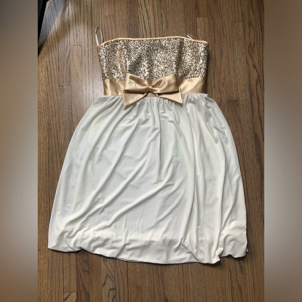 Jessica Mcclintock For Gunne Sax Strapless Mini Dress Gold Bow 3